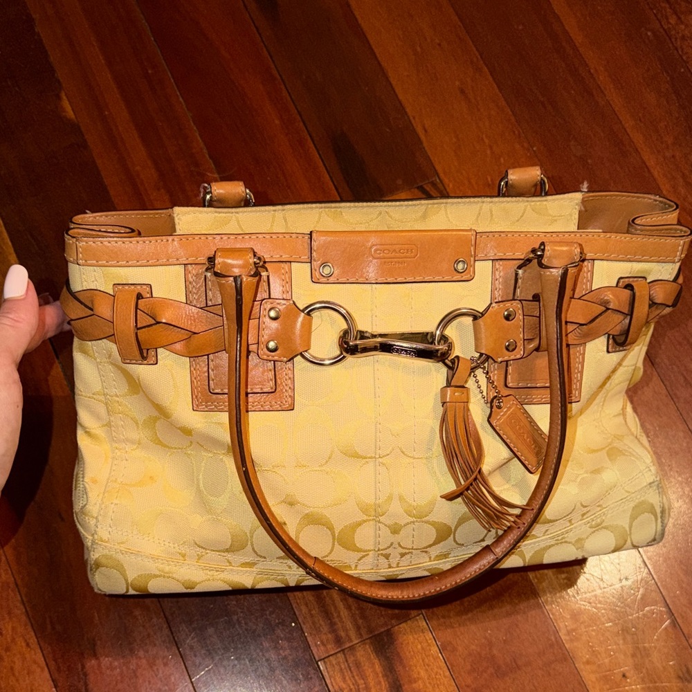 Coach Yellow and Tan Shoulder Bag